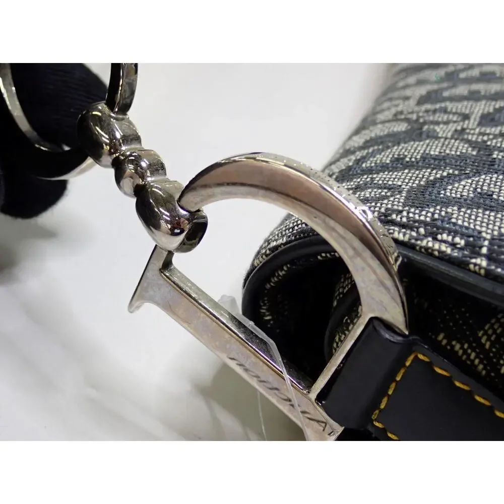 Christian Dior Saddle Bag Vintage Trotter Blue Diorissimo Shoulder Purse Oblique - Picture 7 of 15